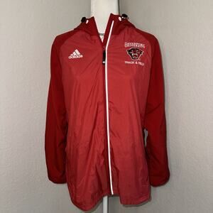 Adidas Davenport University Track & Field Jacket Men’s Large Red Hooded Full Zip